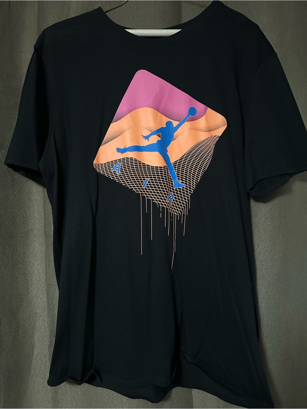 Jordan Black Short-Sleeve Tee with Blue Jumpman and Pink/Peach Graphic
